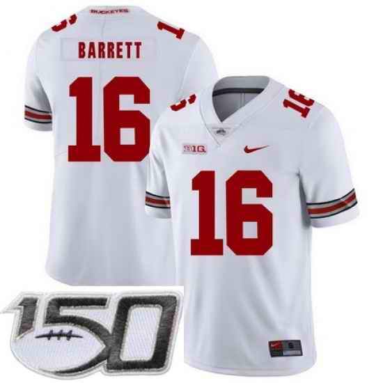 Ohio State Buckeyes 16 J.T. Barrett White Nike College Football Stitched 150th Anniversary Patch Jersey